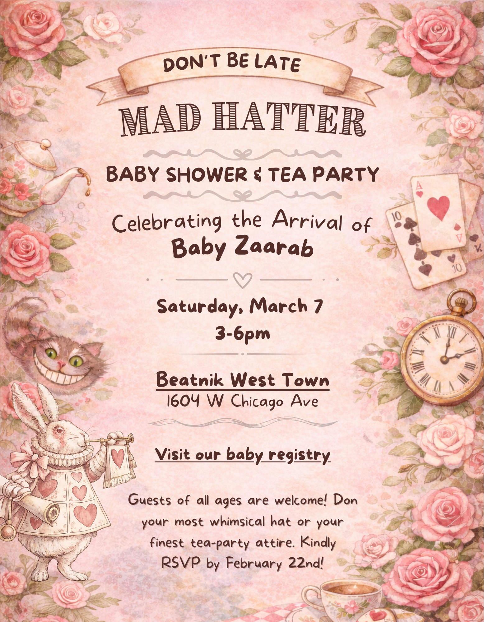 Mad Hatter Baby Shower Invitation for Baby Zaarab